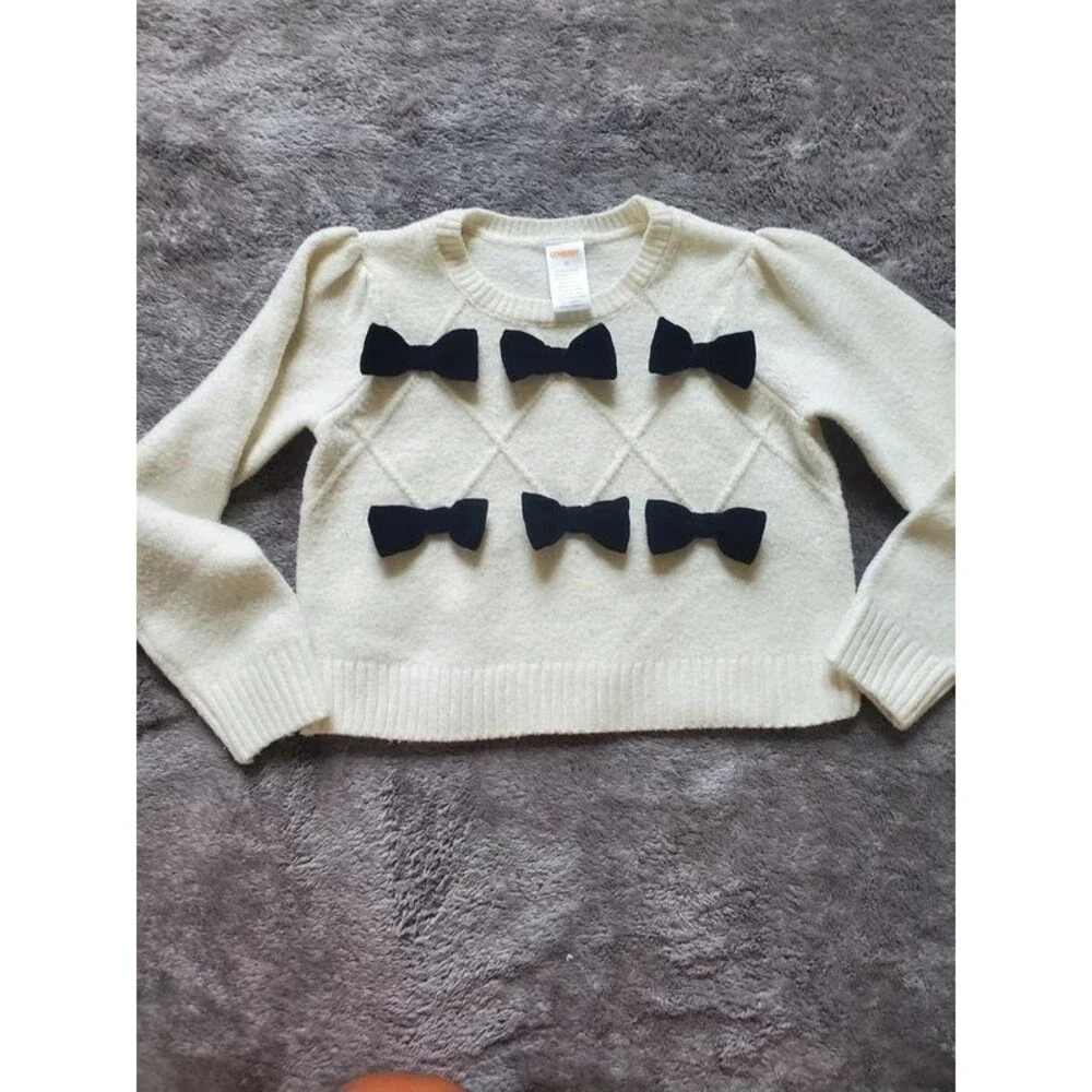 Girls 6T White Sweater with Black Bows